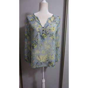 Nick & Me Anthropologie Small Floral Sheer Hi/Lo Top